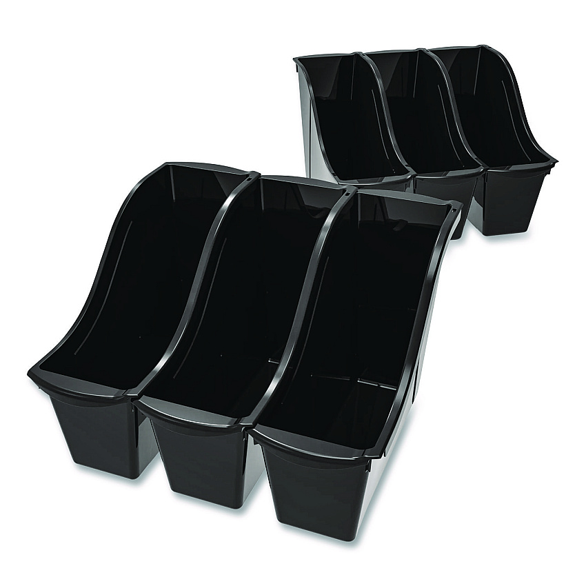 Storex Small Book Bin, 1.5 gal, 4.5" x 11.75" x 8.5", Black, 6/Pack (70123E06C)