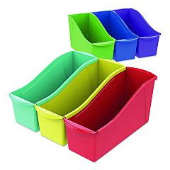 Storex Large Book Bin, 1.8 gal, 5.3" x 14.3" x 7", Assorted Bright Colors, 6/Pack (70110U06C)