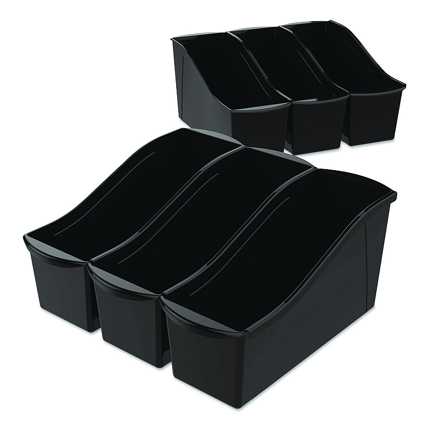 Storex Large Book Bin, 2 gal, 5.3" x 14.3" x 7", Black, 6/Pack (70109E06C)