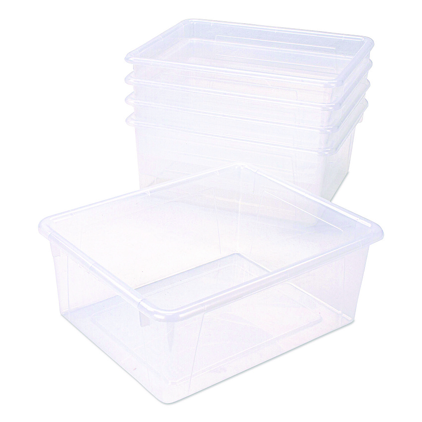 Storex Storage Tray, Deep, 2 gal, 10.65" x 10.65" x 5.2", Clear, 5/Pack (62532U05C)