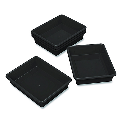 Storex Storage Tray, Flat, 102.4 oz, 10.65" x 10.65" x 2.96", Black, 5/Pack (62516U05C)
