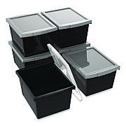 Storex Storage Bin with Lid, 4 gal, 11.25" x 11.25" x 7.87", Black, 6/Pack (61427U06C)