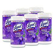 LYSOL Disinfecting Wipes, 1-Ply, 7 x 7.25, Lavender and Cotton Blossom, White, 80 Wipes/Canister, 6 Canisters/Carton (56264CT)