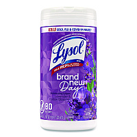 LYSOL Disinfecting Wipes, 1-Ply, 7 x 7.25, Lavender and Cotton Blossom, White, 80 Wipes/Canister (56264EA)