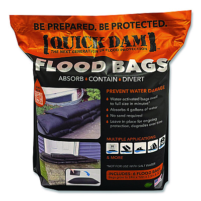 Quick Dam Flood Bags, 12" x 24" x 3.5", 6 Bags/Pack (QD12246ES)