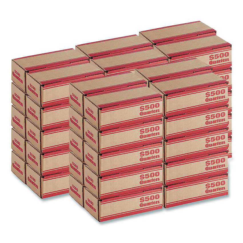 CONTROLTEK Quarters Coin Box, Cardboard, Kraft/Orange, 50/Pack (560062)