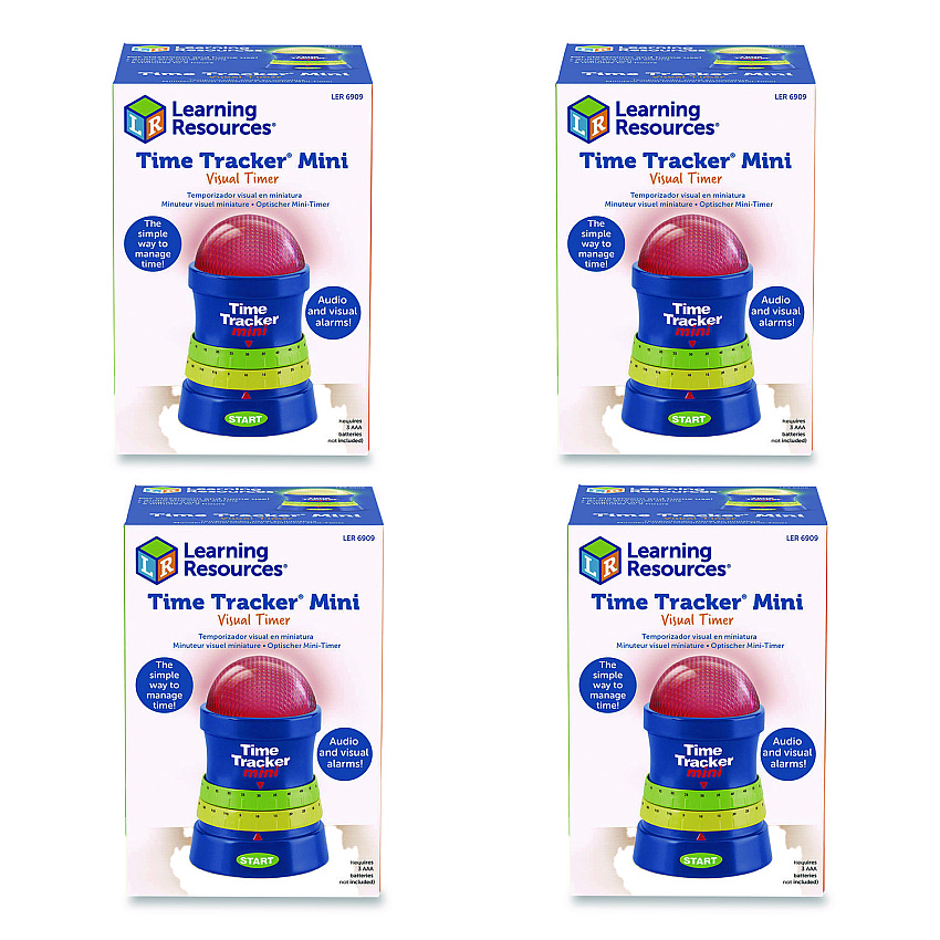 Learning Resources Time Tracker Mini, LCD, 4.1 x 6.1 x 4.1, Assorted Colors, 4 Timers (LER6909)