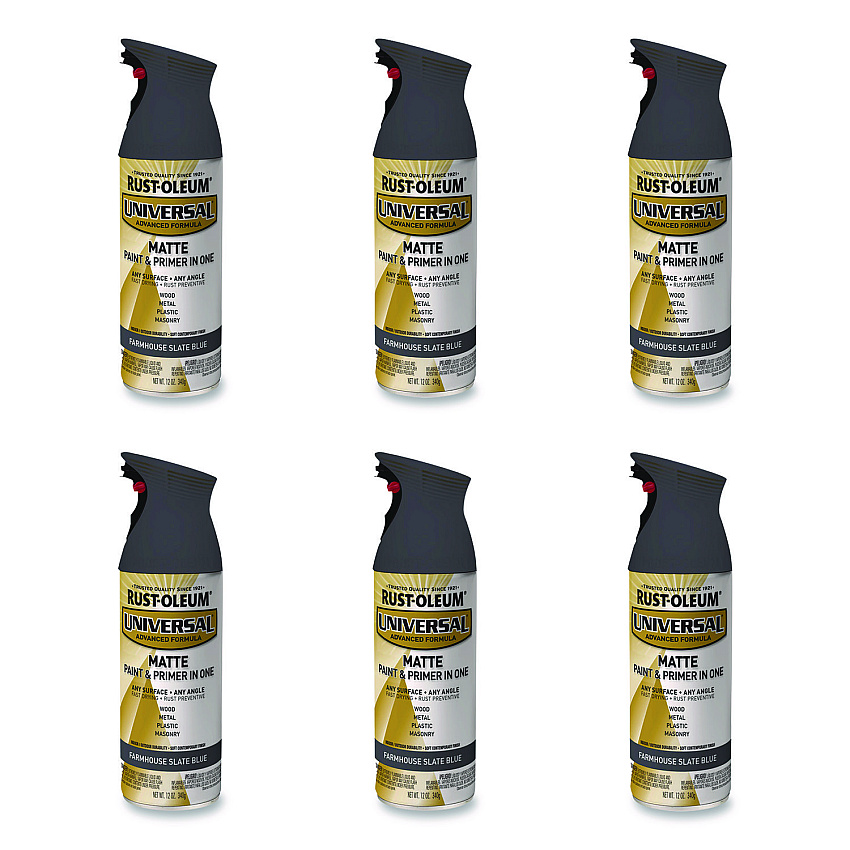 Rust-Oleum Universal Premium Spray Paint, Matte Slate Blue, 12 oz Aerosol Can, 6/Carton (376723)