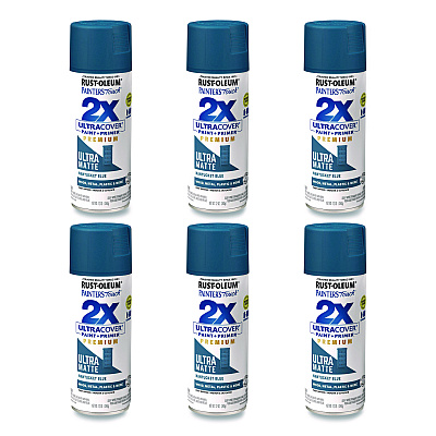 Rust-Oleum Painter's Touch 2X Ultra Cover Spray Paint, Ultra Matte Blue, 12 oz Aerosol Can, 6/Carton (331188)