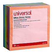 Universal Ultra Sticky Note Pads, 3" x 3", Assorted, 100 Sheets/Pad, 24 Pads/Pack (35631)