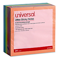 Universal Ultra Sticky Note Pads, 3" x 3", Assorted, 100 Sheets/Pad, 24 Pads/Pack (35631)