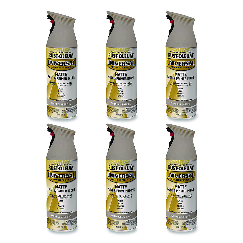 Rust-Oleum Universal Premium Spray Paint, Matte Greige, 12 oz Aerosol Can, 6/Carton (376724)
