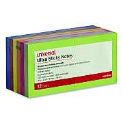 Universal Ultra Sticky Note Pads, 3" x 3", Assorted, 100 Sheets/Pad, 12 Pads/Pack (35632)