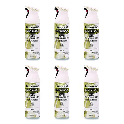 Rust-Oleum Universal Premium Spray Paint, Satin White, 12 oz Aerosol Can, 6/Carton (245210)