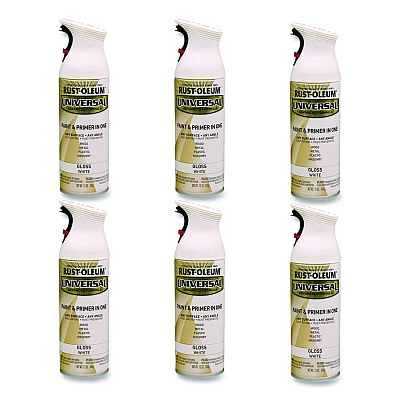 Rust-Oleum Universal Premium Spray Paint, Gloss White, 12 oz Aerosol Can, 6/Carton (245199)