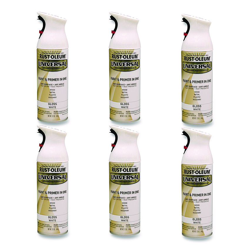 Rust-Oleum Universal Premium Spray Paint, Gloss White, 12 oz Aerosol Can, 6/Carton (245199)
