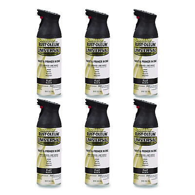 Rust-Oleum Universal Premium Spray Paint, Flat Black, 12 oz Aerosol Can, 6/Carton (245198)