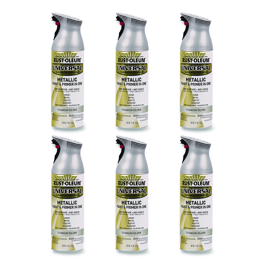 Rust-Oleum Universal Premium Spray Paint, Metallic Silver, 12 oz Aerosol Can, 6/Carton (245220)