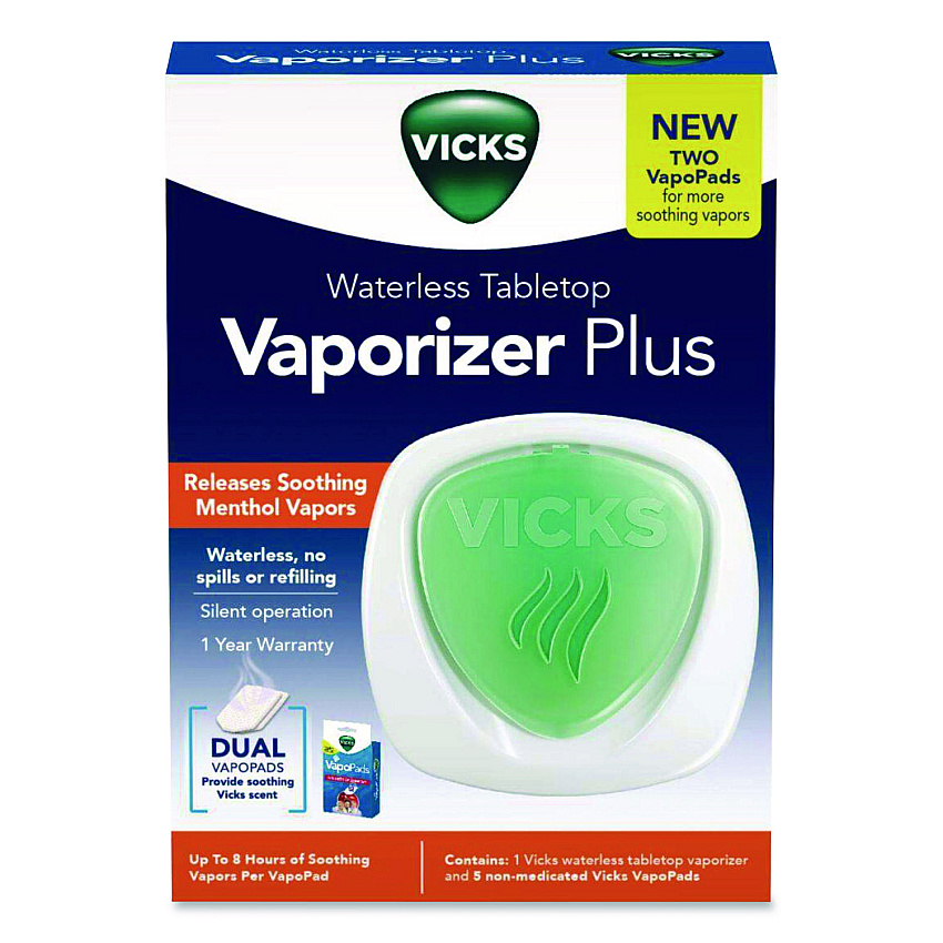 Vicks Waterless Tabletop Vaporizer Plus,1.9 x 5.3 x 7.5, White/Mint Green (V1800BXNV2)