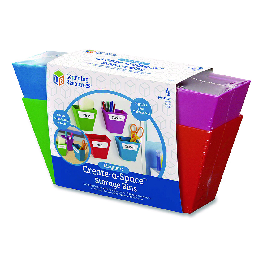 Learning Resources Magnetic Create-a-Space Storage Bins, 2" x 3.75" Assorted Colors, 4 Bins (LER3807)