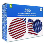 PUKKA PAD Stars and Stripes Tableware Pack, 16 Cups,16 Dessert Plates,16 Dinner Plates, 24 Paper Napkins, Blue/Red/White, 72 Pieces/Kit (642)