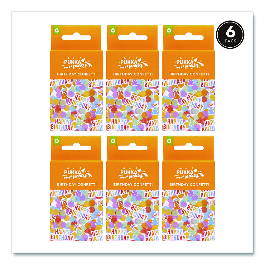 PUKKA PAD Bright Birthday Confetti, Circles, Happy Birthday, Hats Shaped, 1 x 2, Assorted Colors, 3/Pack, 2 Packs/Box (657)
