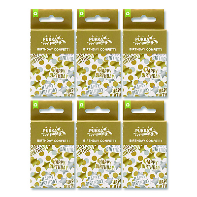 PUKKA PAD Gold and Silver Birthday Confetti, Circles, Stars, Happy Birthday Shaped, 1 x 2, Gold/Silver, 3/Pack, 2 Packs/Box (658)
