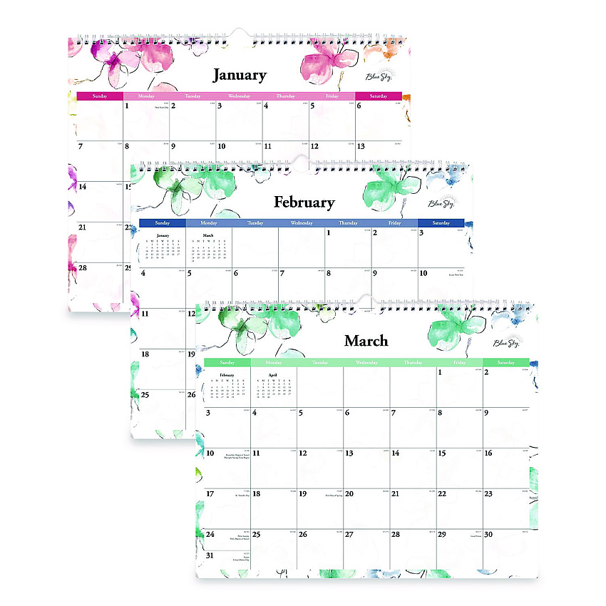 Blue Sky Lindley Monthly Wall Calendar, Floral Artwork, 15 x 12, White/Pink/Red Sheets, 12-Month (Jan to Dec): 2026 (117888)