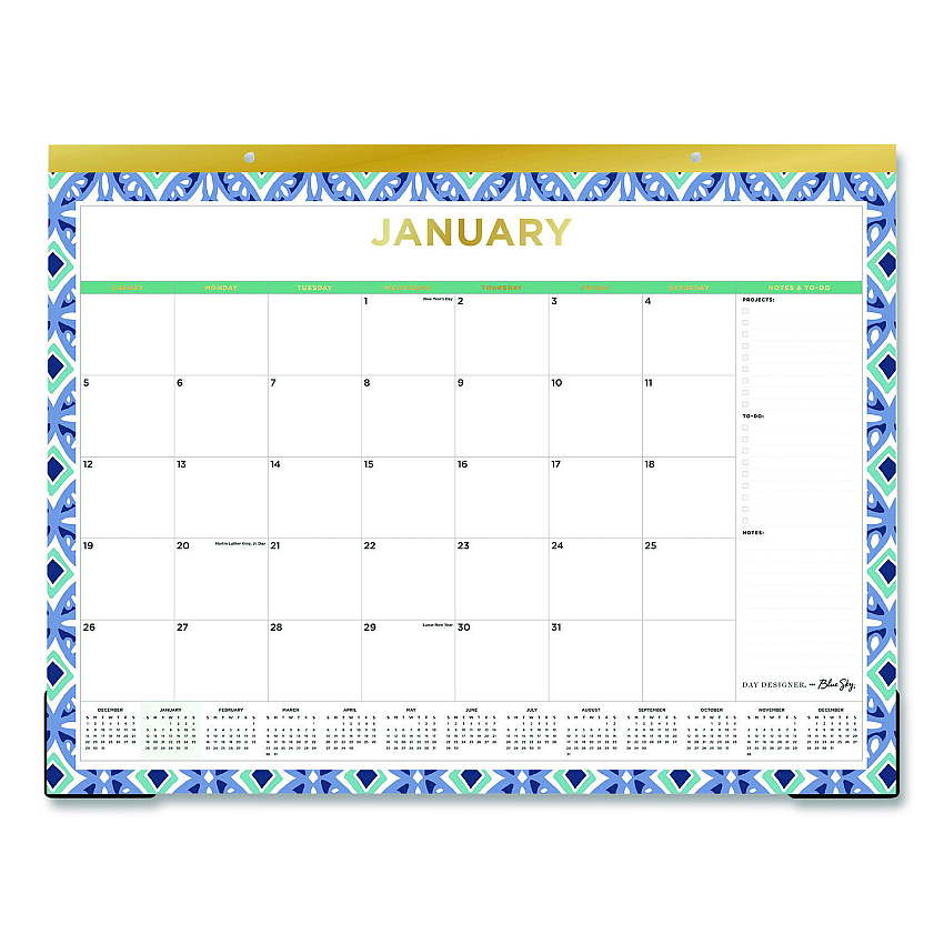 Blue Sky Tile Monthly Desk Pad Calendar, Geometric Artwork, 22 x 17, White/Blue/Green Sheets, 12-Month (Jan to Dec): 2026 (133694)