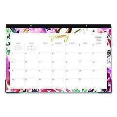 Blue Sky Kelly Ventura Magenta Bloom Desk Pad Calendar, 17 x 11, Floral Artwork, White/Multicolor Sheets, 12-Month (Jan to Dec): 2026 (149057)