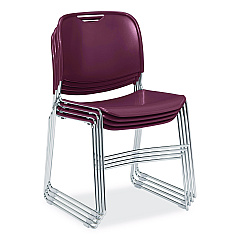 NPS 8500 Series Ultra-Compact Plastic Stack Chair, Supports 500 lbs, 17" Seat Height, Burgundy Seat/Back, Chrome Base, 4/Carton (85084)