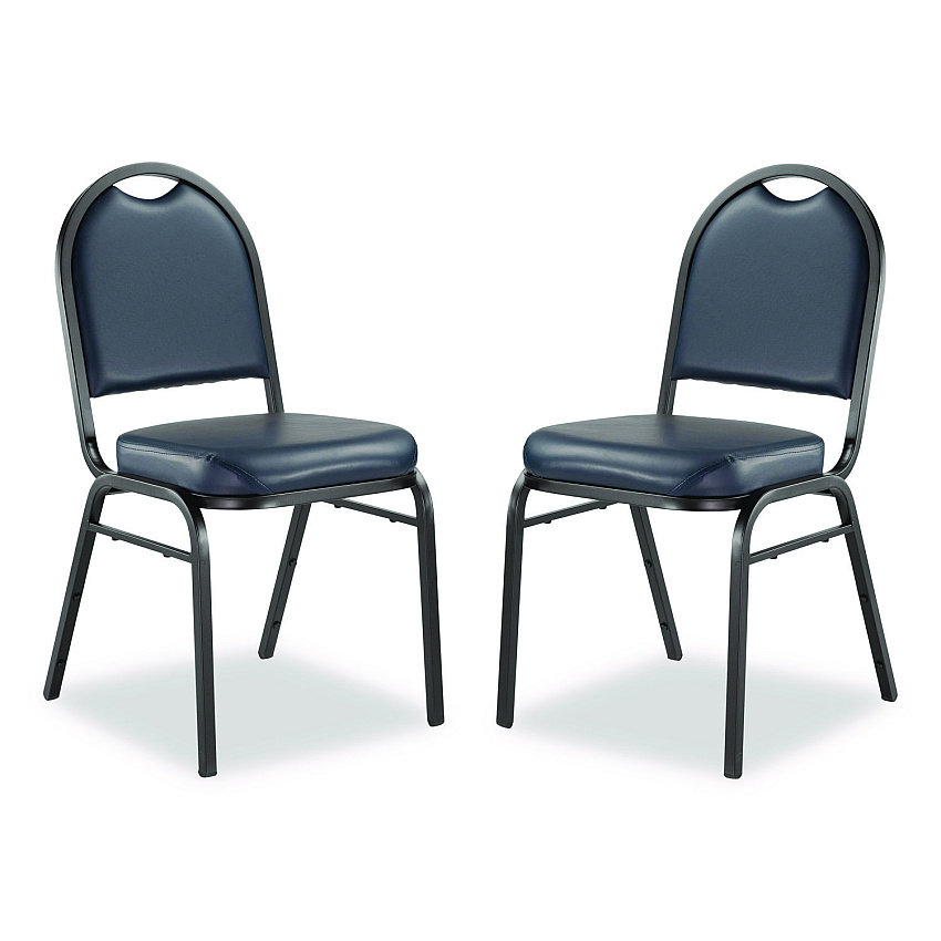 NPS 9200 Series Premium Upholstered Stack Chair, Vinyl, Supports 500 lb, 19" Seat Ht, Midnight Blue Seat/Back, Black Base,2/Pack (9204BT2)
