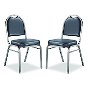 NPS 9200 Series Premium Upholstered Stack Chair, Vinyl, Supports 500 lb, 19" Seat Ht, Midnight Blue Seat/Back, Silver Base, 2/PK (9204SV2)