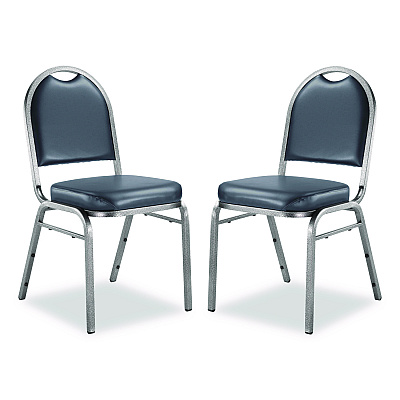 NPS 9200 Series Premium Upholstered Stack Chair, Vinyl, Supports 500 lb, 19" Seat Ht, Midnight Blue Seat/Back, Silver Base, 2/PK (9204SV2)