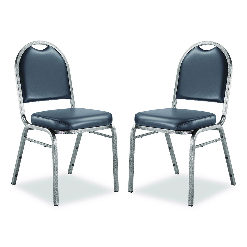 NPS 9200 Series Premium Upholstered Stack Chair, Vinyl, Supports 500 lb, 19" Seat Ht, Midnight Blue Seat/Back, Silver Base, 2/PK (9204SV2)
