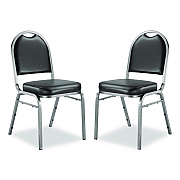 NPS 9200 Series Premium Upholstered Stack Chair, Vinyl, Supports Up to 500 lb,19" Seat Height, Black Seat/Back, Silver Base, 2/PK (9210SV2)