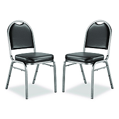 NPS 9200 Series Premium Upholstered Stack Chair, Vinyl, Supports Up to 500 lb,19" Seat Height, Black Seat/Back, Silver Base, 2/PK (9210SV2)