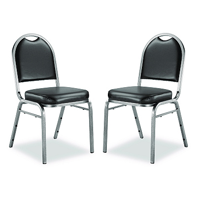 NPS 9200 Series Premium Upholstered Stack Chair, Vinyl, Supports Up to 500 lb,19" Seat Height, Black Seat/Back, Silver Base, 2/PK (9210SV2)