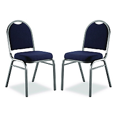 NPS 9200 Series Premium Upholstered Stack Chair, Fabric, Supports 500 lb, 19" Seat Ht, Midnight Blue Seat/Back, Silver Base, 2/PK (9254SV2)