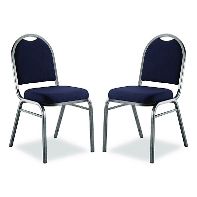 NPS 9200 Series Premium Upholstered Stack Chair, Fabric, Supports 500 lb, 19" Seat Ht, Midnight Blue Seat/Back, Silver Base, 2/PK (9254SV2)