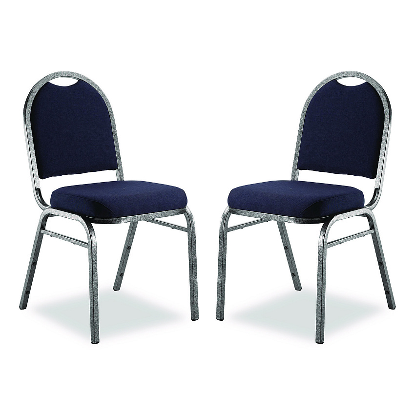 NPS 9200 Series Premium Upholstered Stack Chair, Fabric, Supports 500 lb, 19" Seat Ht, Midnight Blue Seat/Back, Silver Base, 2/PK (9254SV2)