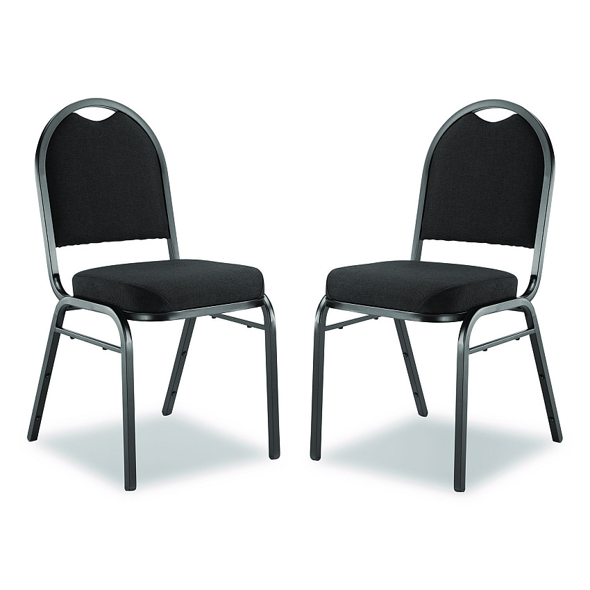 NPS 9200 Series Premium Upholstered Stack Chair, Fabric, Supports 500 lb,19" Seat Height, Ebony Black Seat/Back, Black Base, 2/PK (9260BT2)