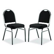 NPS 9200 Series Premium Upholstered Stack Chair, Fabric, Supports 500 lb, 19" Seat Ht, Ebony Black Seat/Back, Silver Base, 2/PK (9260SV2)