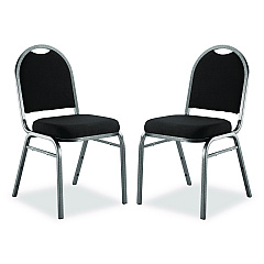 NPS 9200 Series Premium Upholstered Stack Chair, Fabric, Supports 500 lb, 19" Seat Ht, Ebony Black Seat/Back, Silver Base, 2/PK (9260SV2)