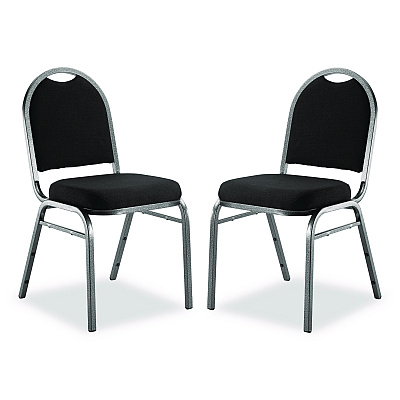 NPS 9200 Series Premium Upholstered Stack Chair, Fabric, Supports 500 lb, 19" Seat Ht, Ebony Black Seat/Back, Silver Base, 2/PK (9260SV2)