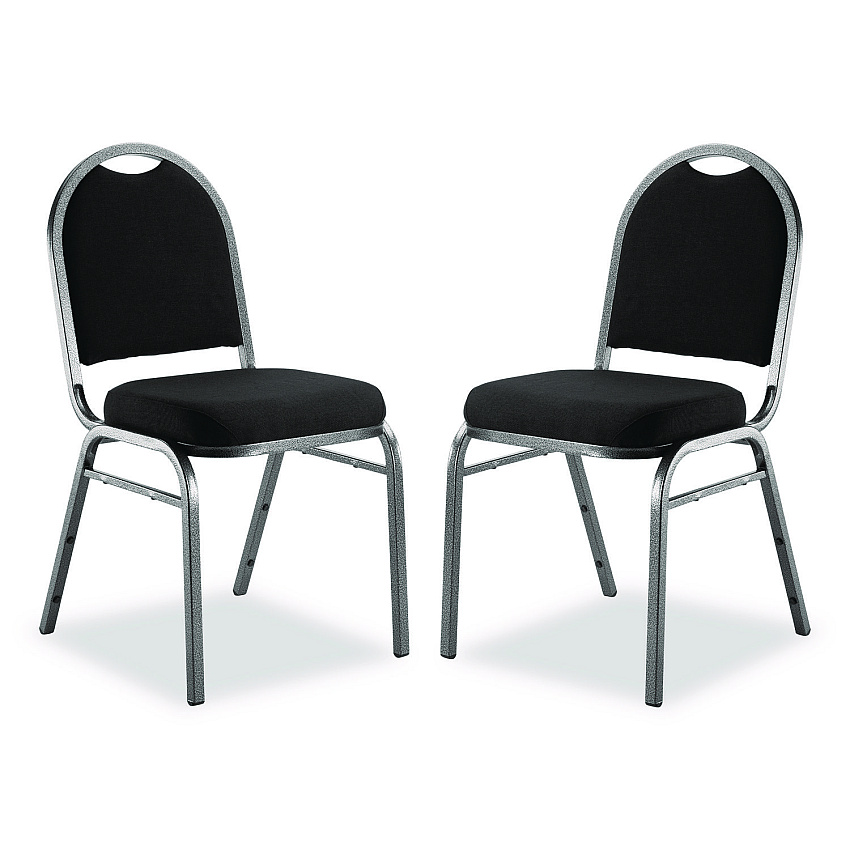 NPS 9200 Series Premium Upholstered Stack Chair, Fabric, Supports 500 lb, 19" Seat Ht, Ebony Black Seat/Back, Silver Base, 2/PK (9260SV2)