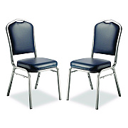 NPS 9300 Series Deluxe Upholstered Stack Chair, Vinyl, Supports 500 lb, 19" Seat Ht, Midnight Blue Seat/Back, Silver Base, 2/Pack (9304SV2)