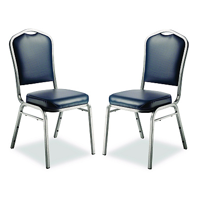 NPS 9300 Series Deluxe Upholstered Stack Chair, Vinyl, Supports 500 lb, 19" Seat Ht, Midnight Blue Seat/Back, Silver Base, 2/Pack (9304SV2)
