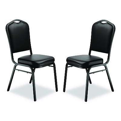 NPS 9300 Series Deluxe Upholstered Stack Chair, Vinyl, Supports Up to 500 lb, 19" Seat Height, Black Seat/Back/Base, 2/Pack (9310BT2)