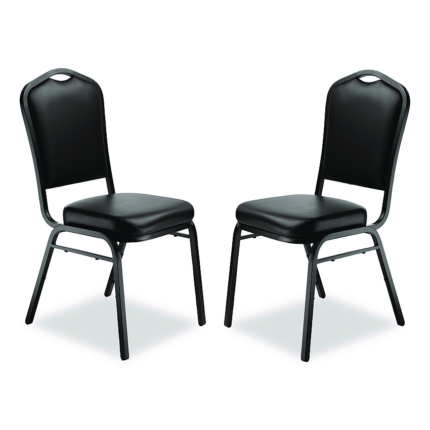 NPS 9300 Series Deluxe Upholstered Stack Chair, Vinyl, Supports Up to 500 lb, 19" Seat Height, Black Seat/Back/Base, 2/Pack (9310BT2)